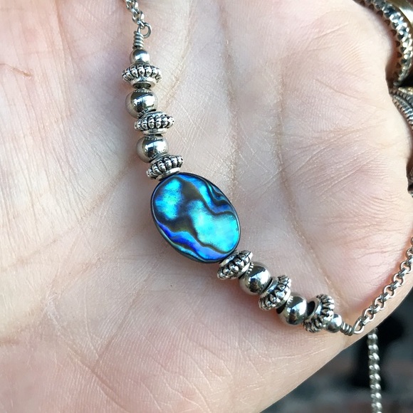 Genuine Abalone shell boho silver choker necklace - Picture 5 of 8